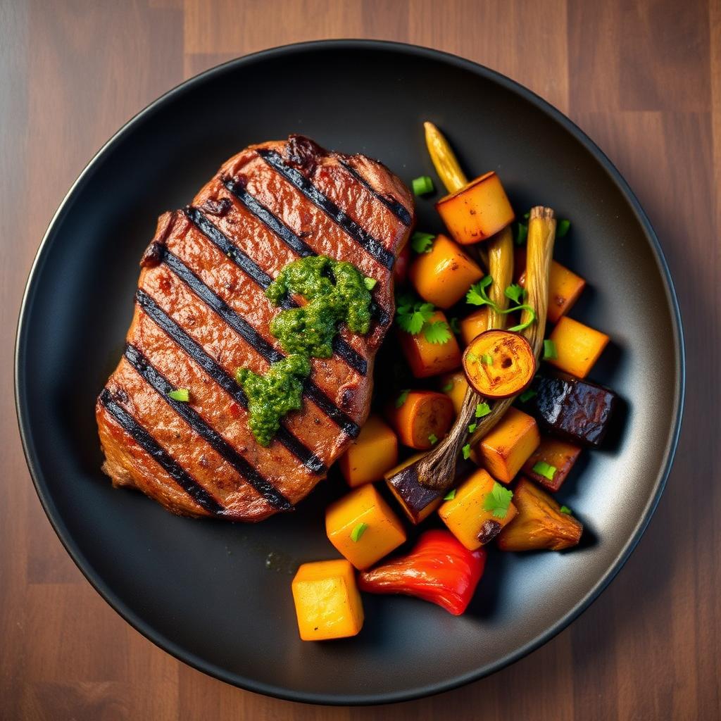 Grilled steak with vegetables