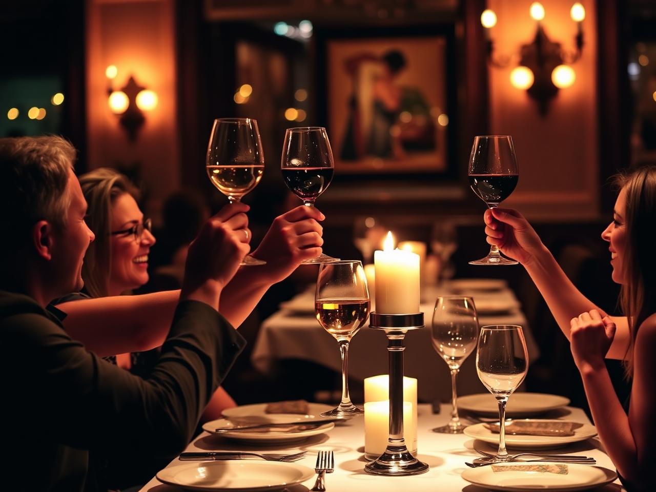 Friends toasting at dinner