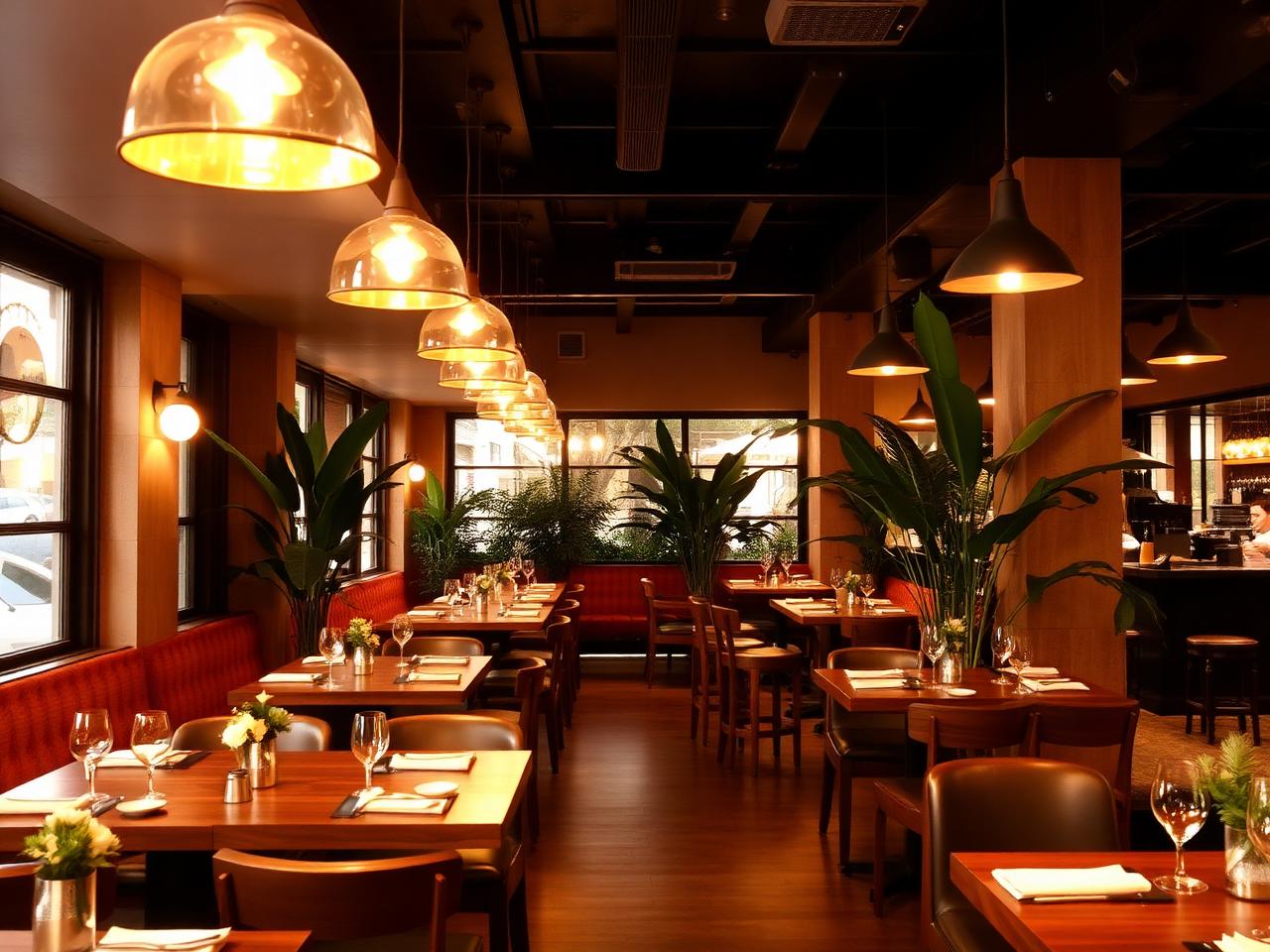 Harvard Restaurant warm interior with pendant lighting